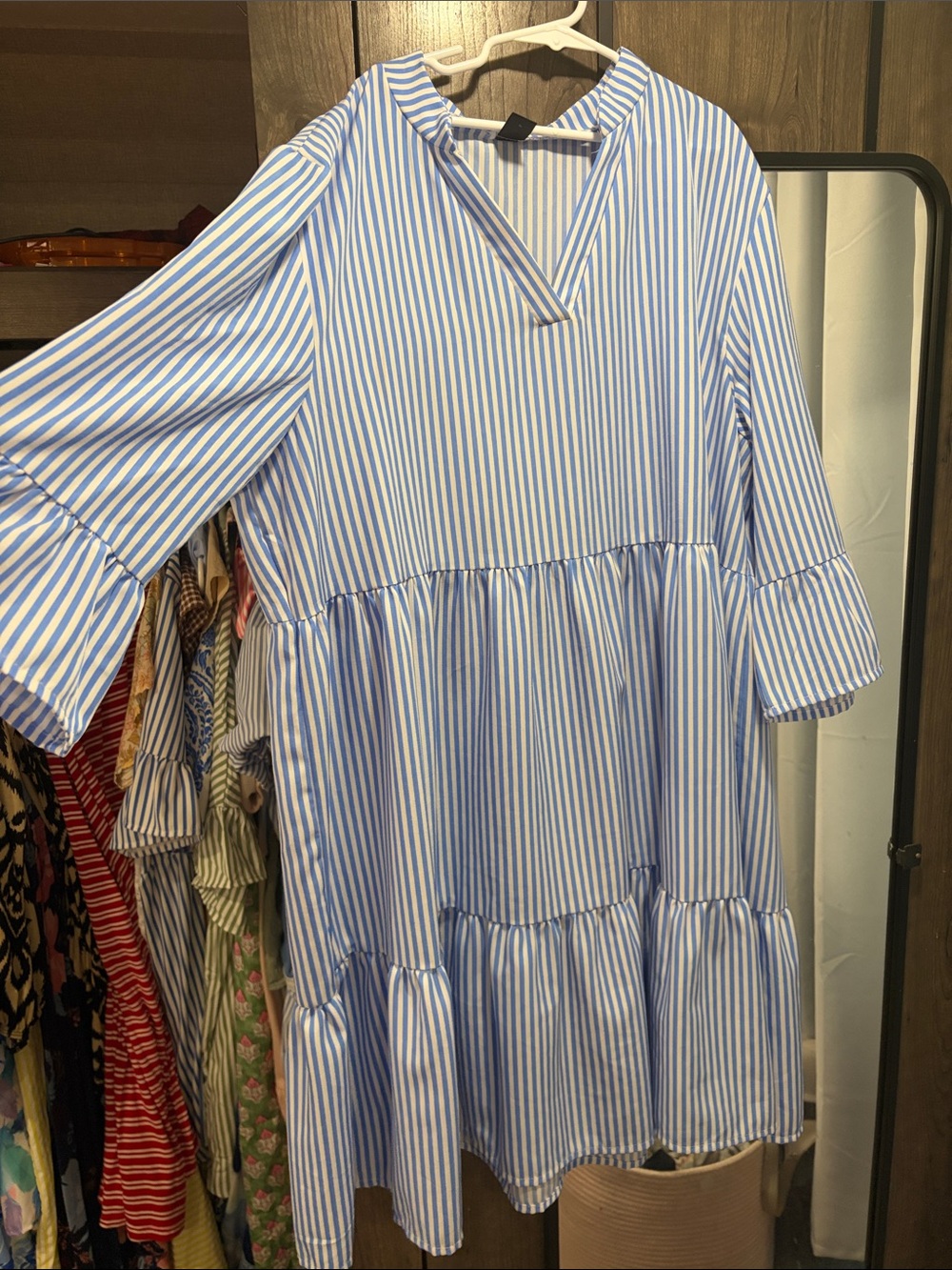 Women’s ' Blue & White Striped Tiered Dress